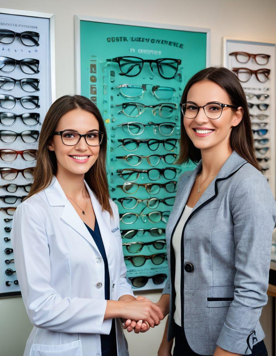 A visually engaging scene showcasing an optometrist's office with eye examination equipment on one side and a vibrant display of fashionable eyewear on the other. Include a diverse group of people of different ages interacting with the equipment and trying on glasses, highlighting a variety of styles and colors. Add a large wall chart illustrating vision plans and treatments in an informative way. bright colors. super-realistic.